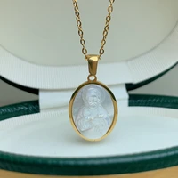 stainless steel gold plated natural mother of pearl shell religious jesus pendant necklace for women 2022 jewelry