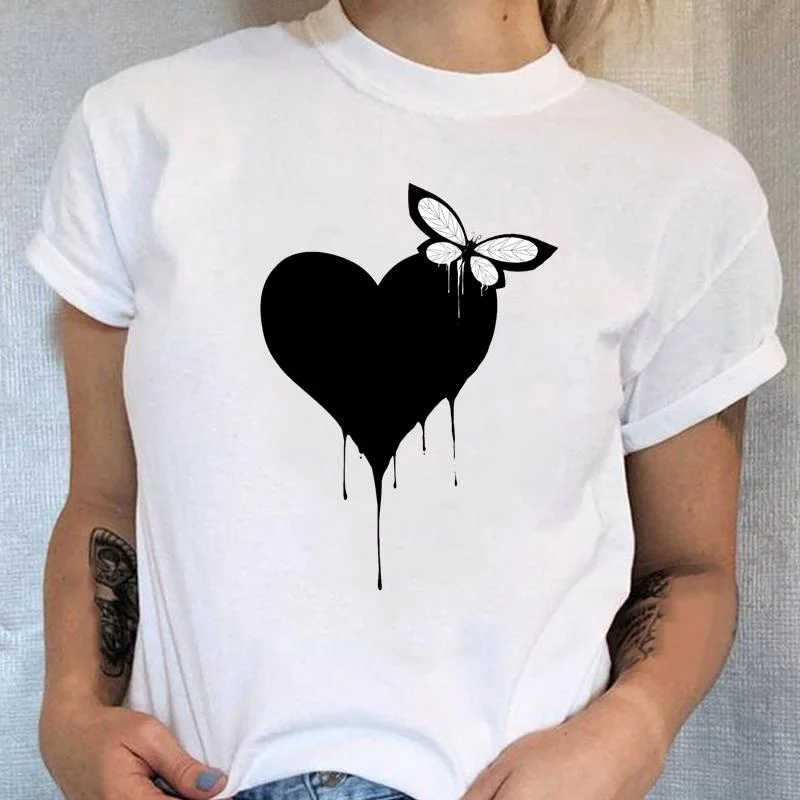 

T-shirt Love Heart 90s Trend Tee Short Sleeve Women Lady Top T Shirt Cartoon