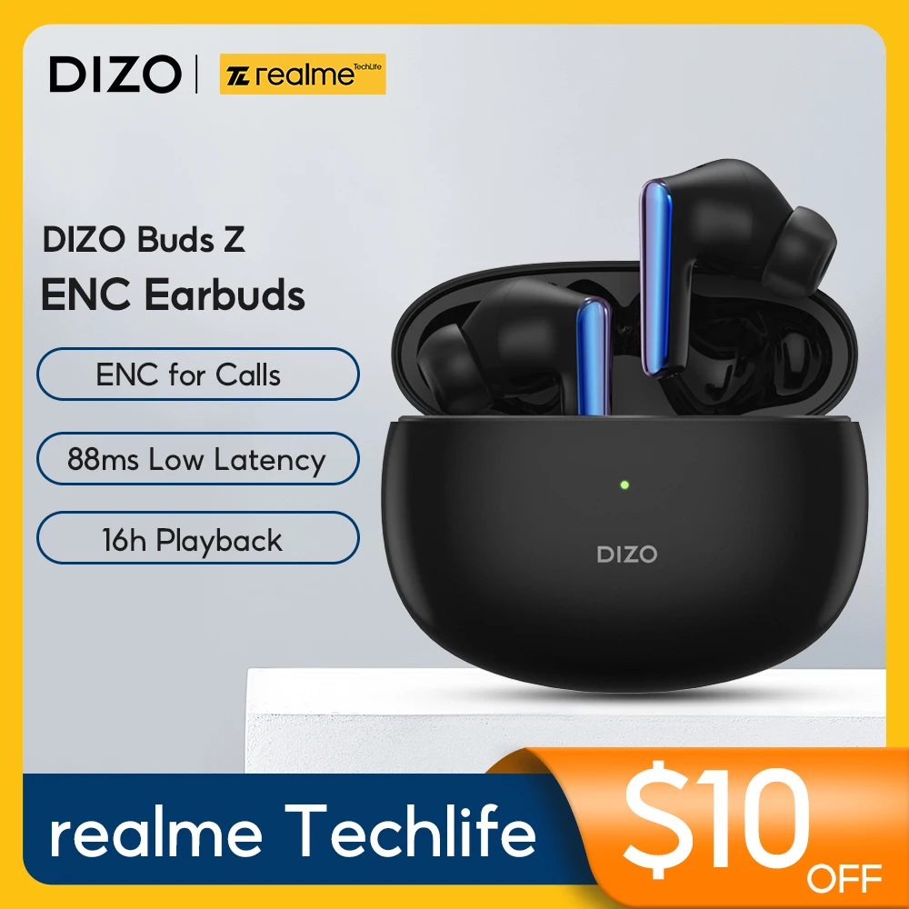 

realme DIZO Buds Z TWS Bluetooth Earphone 9D HiFi Sports Waterproof 16h Playback Wireless Earbuds Headphones for iPhone Xiaomi