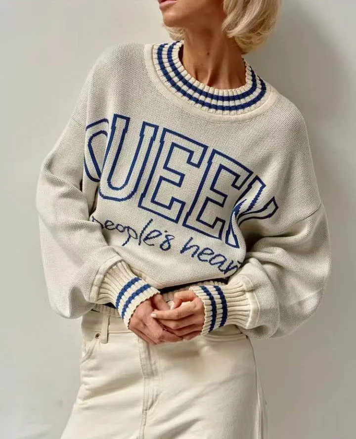 

2022 Autumn and Winter New Loose Lazy Wind Senior Sense Letter Pullover Sweater