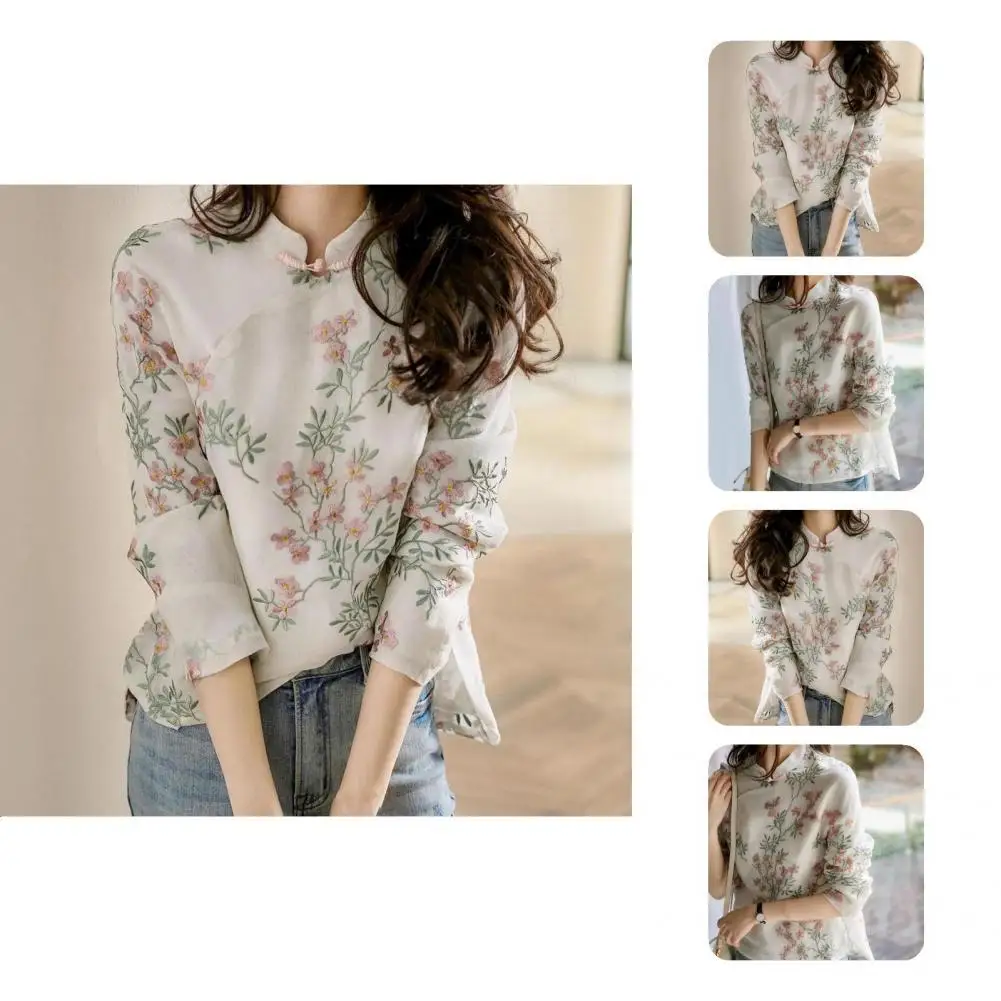 

Women Top Vintage Lightweight Wear-resistant Eye-catching Spring Blouse Spring Shirt for Daily Wear