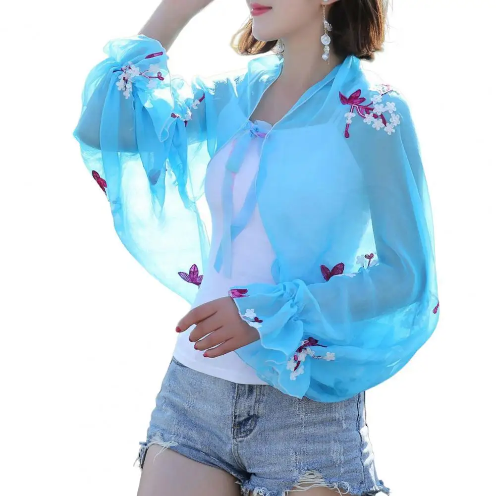 

Hot！Beach Shawl Floral Pattern Sun Protection Ladies Embroidery Flower Coat Beachwear