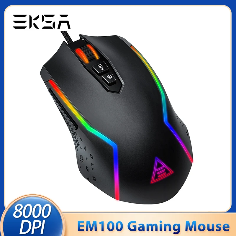 

EKSA EM100 Mouse Gamer RGB USB Wired Gaming Mouse 8000 DPI 7 Buttons Mice Programmable Ergonomic Design For Computer PC Gamer