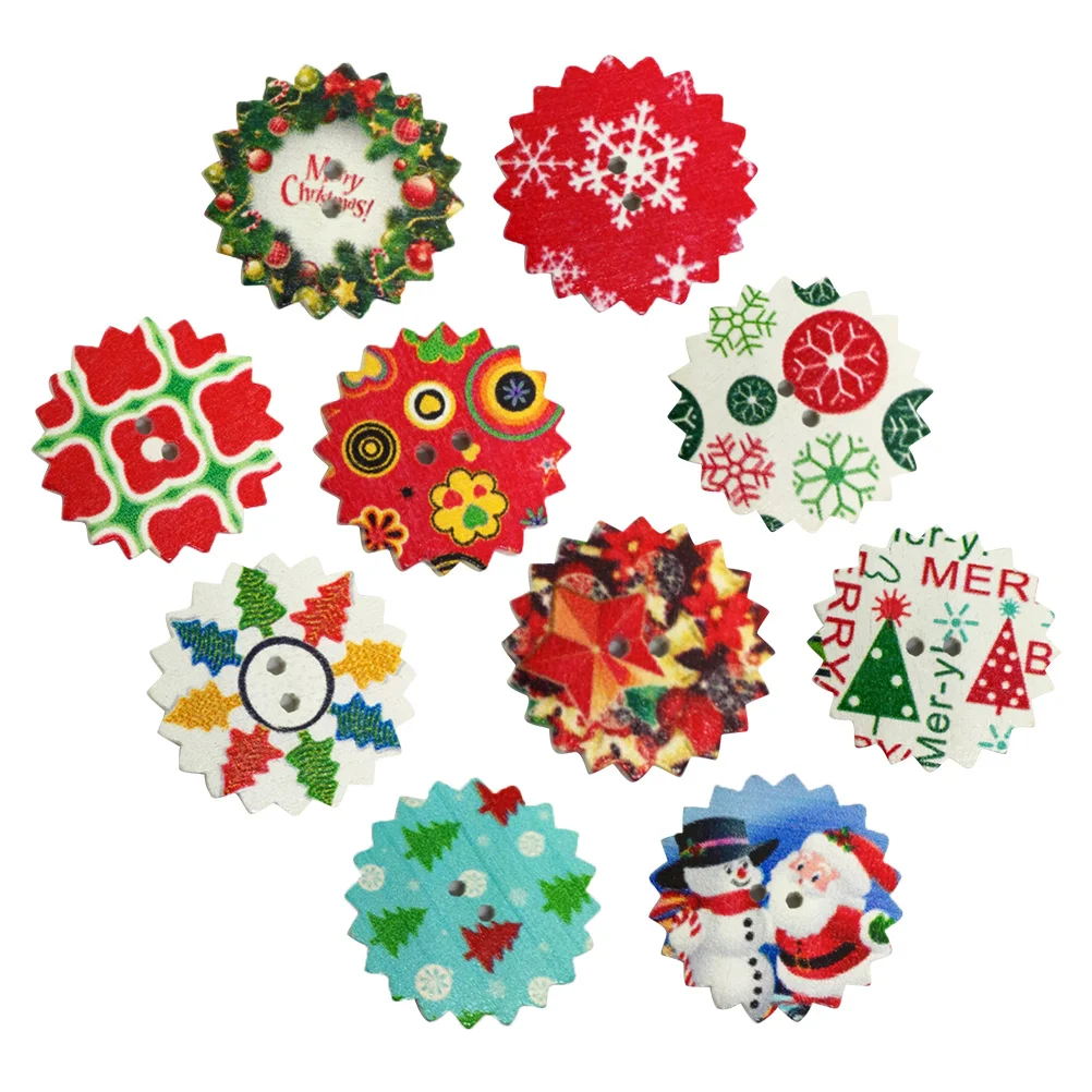 

Buttons Wooden Christmassewing Wood Crafts Buttonholes Diy Round Holidaystars Clothing Brown Printed Theme Decorative Studs