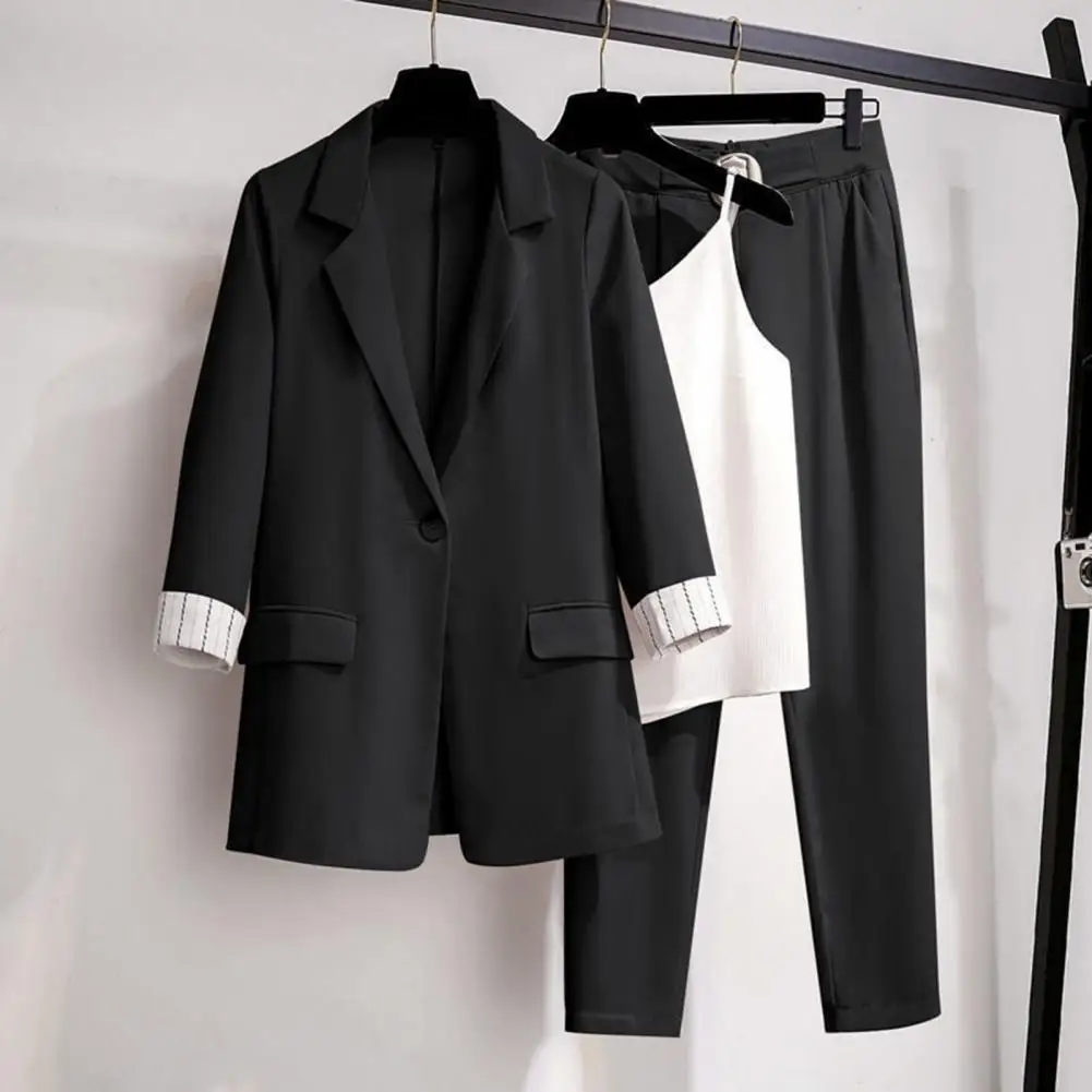 

3 Pcs/Set Lady Business Outfit OL Style Blazer Vest Trousers Set Lapel Business Negotiation Women Coat Suit