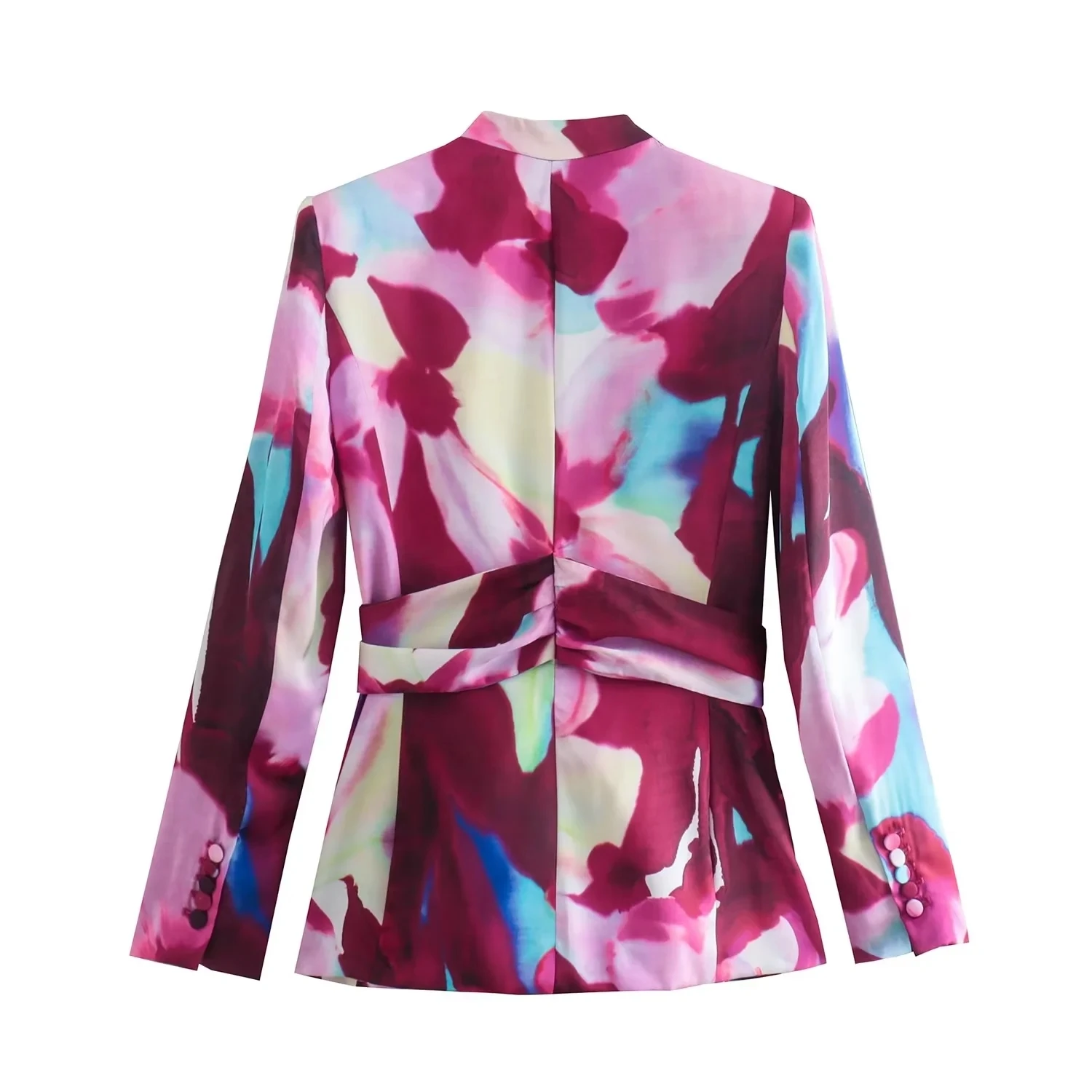 Jenny&Dave  England Style Floral Print Fashion Sashes Blazers Casual Jacket Women