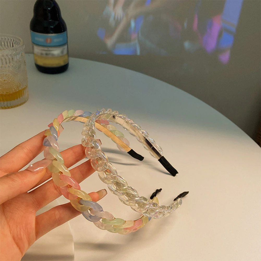 

2022 Tie Dye Chain Acetic Acid Twisted Braid Hairband Acrylic Headband for Women Girls Hair Accessories Colorful Chain Hairbands