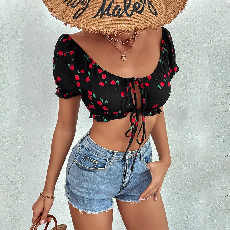 

Женская футболка с коротким рукавом EAEOVNI, с принтом в стиле пэчворк, Женская Повседневная облегающая футболка, короткий топ