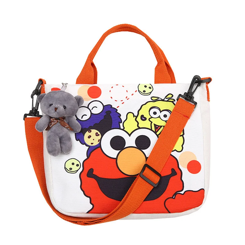 

Cartoon Sesame Street Canvas Student Diagonal Bag Fashion One Shoulder Handbag Large-capacity Shopping Bag Female Coin Purse