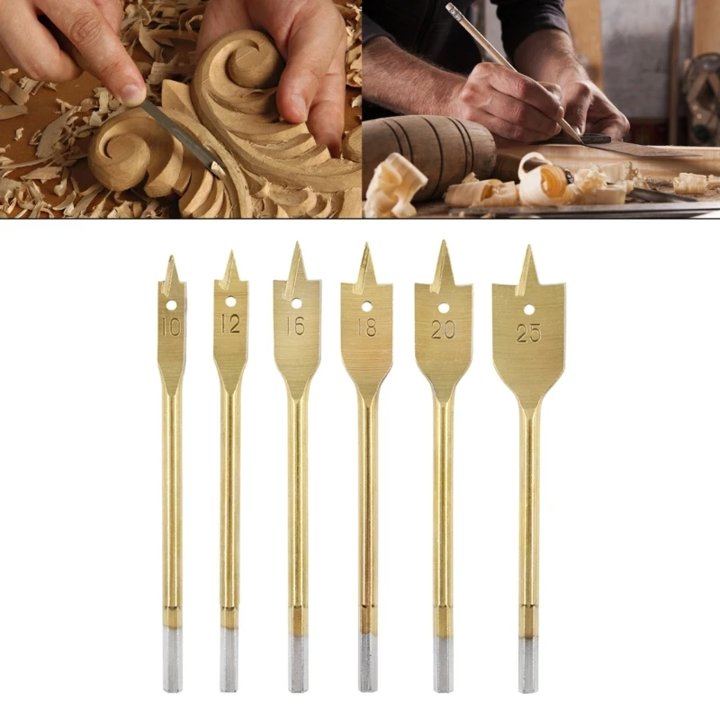 

6Pieces 10-25mm Woodworking Tool Sets Flat Drill Long High-carbon Steel Wood Flat Drills Woodworking Spade Drill Dropshipping