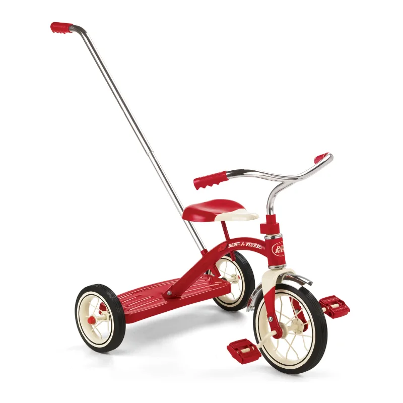 Radio Flyer, Classic Red Tricycle with Push Handle, 10" Fron