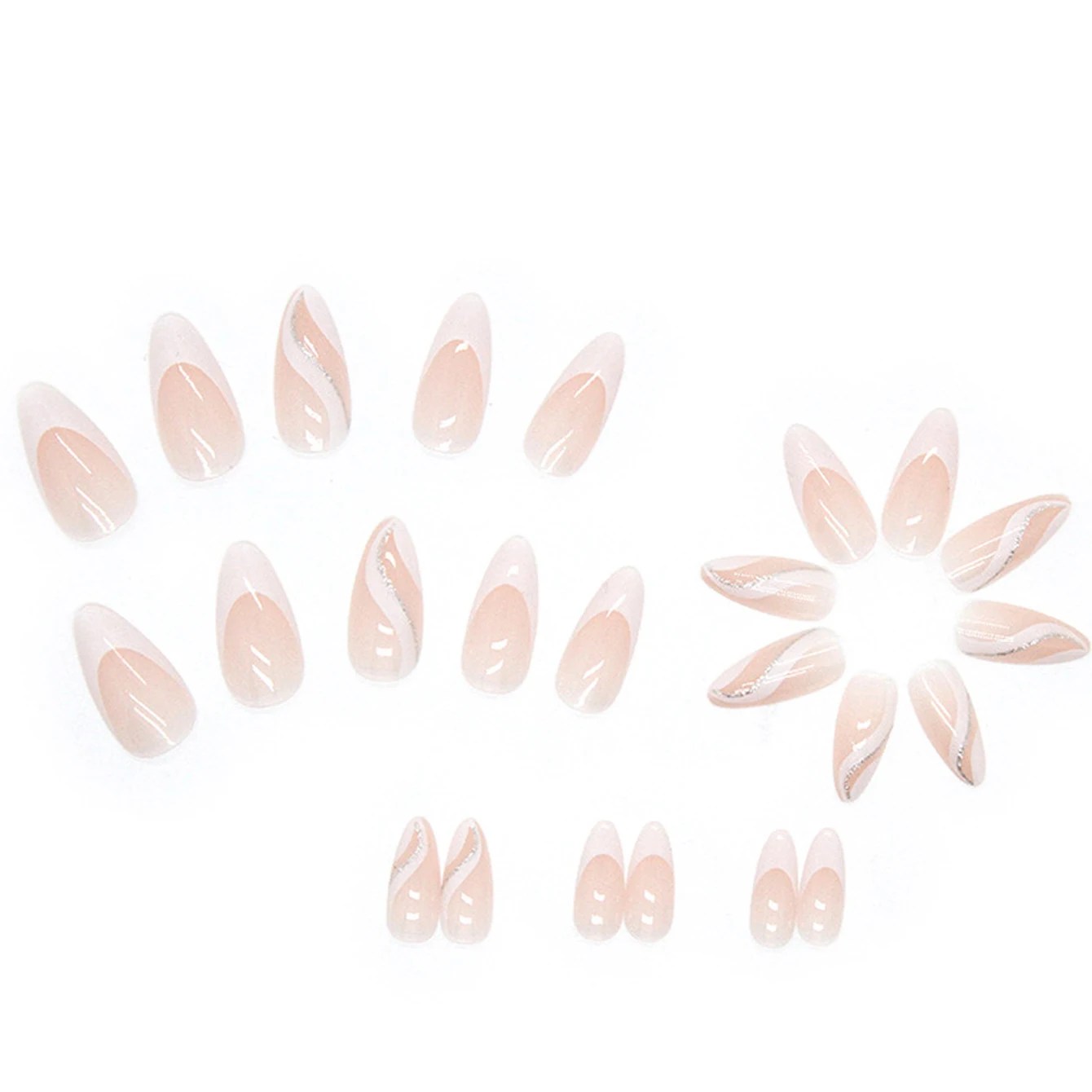 24 шт. средние миндально-белые линии накладные ногти съемный и многоразовый
