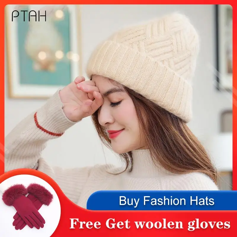 

[PTAH] Knitted Hat Women Winter Hats for Women Ladies Brand Pure Color Outdoor Girls Cap Female Skullies Beanies Warm Wholesale