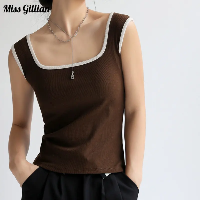 

Футболка женская без рукавов с квадратным вырезом, повседневный топ в стиле пэчворк, модное нижнее белье, базовая одежда, лето 2023