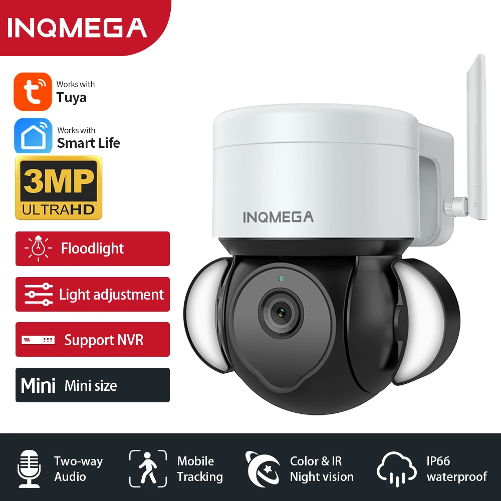 

INQMEGA Tuya Wifi PTZ IP Camera 3MP Security Protection CCTV Bulb Camera Auto Tracking Camera Alexa With Motion Sensor