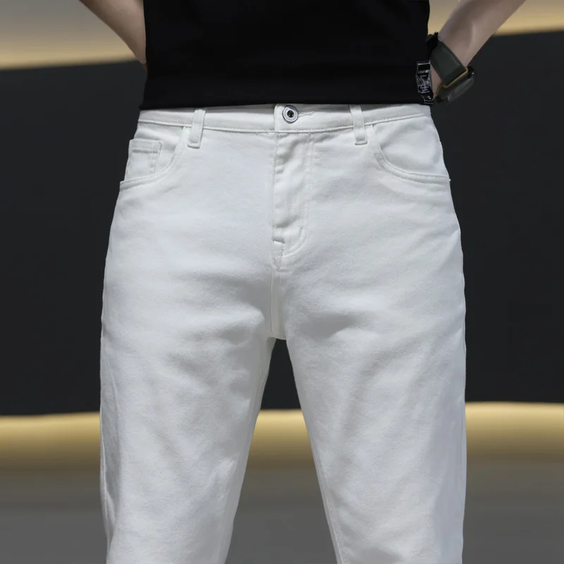2022 Spring New Men's Straight Fit Pure White Jeans Fashion Casual Classic Elasticity Denim Trousers Male Brand Pants |