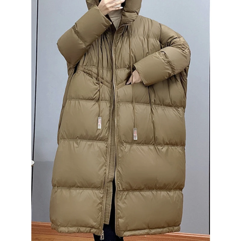 Белая пуховая куртка для женщин Женское пальто с капюшоном длинная секция теплая