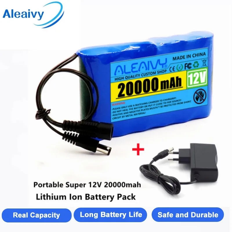 

18650 Portable Super 12V 20000mah Battery Rechargeable Lithium Ion Battery Pack Capacity AC/DC 12.6v 20Ah CCTV Cam Monitor