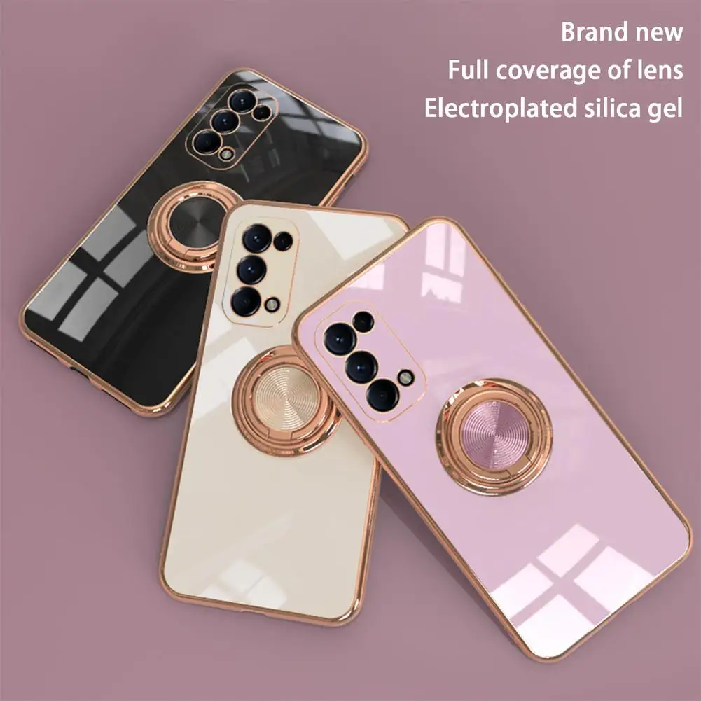 

Silicone Protective Cover With Plating Ring Support Car Magnetic Mount Phone Case Compatible For Oppo Reno 5 / Reno 5k