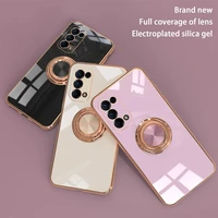 silicone protective cover with plating ring support car magnetic mount phone case compatible for oppo reno 5 reno 5k