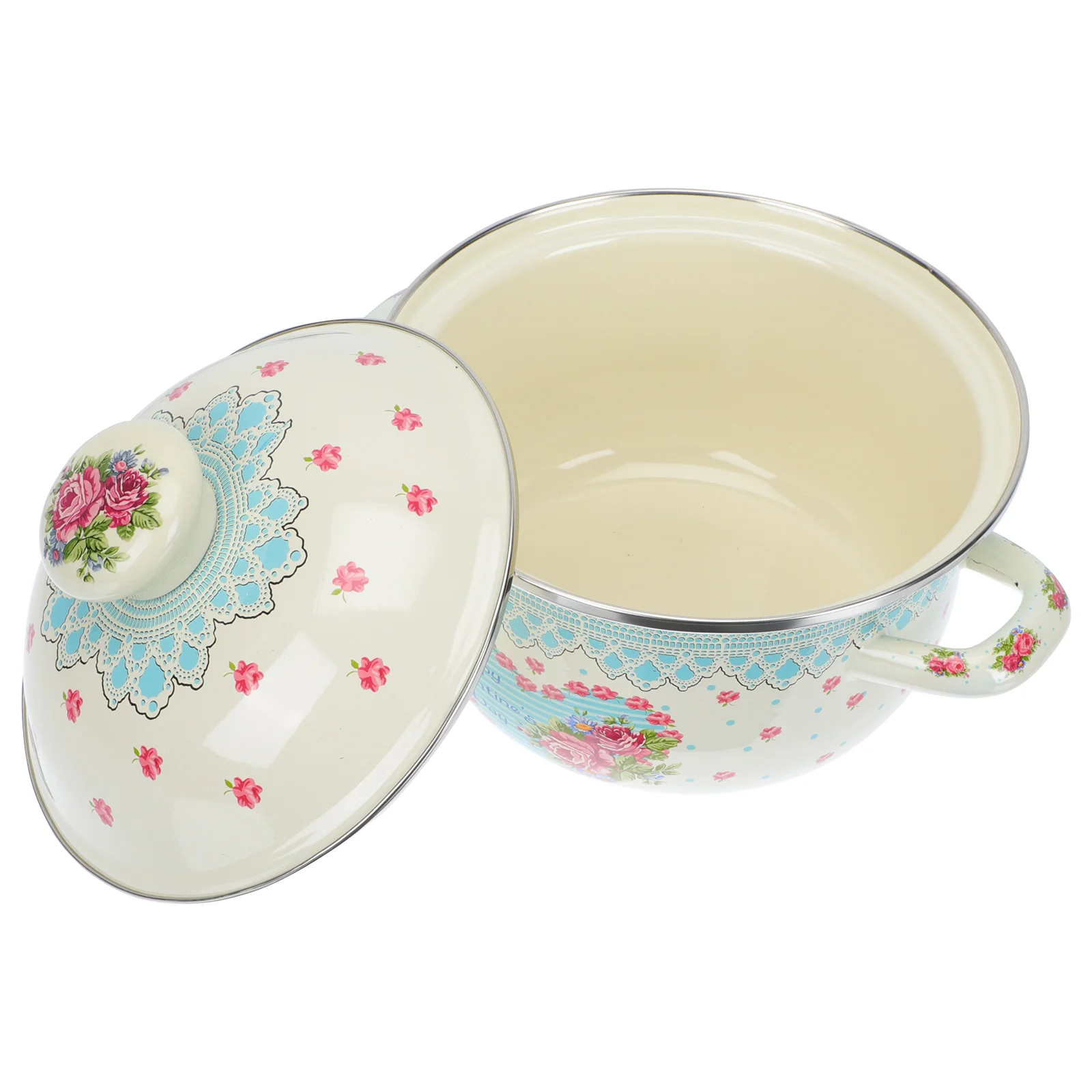 

Pot Enamel Ceramic Stock Soup Cooking Stew Bowls Bowl Steel Lid Enamelware Stockpot Household Flower Bottom Flat Enameled Home