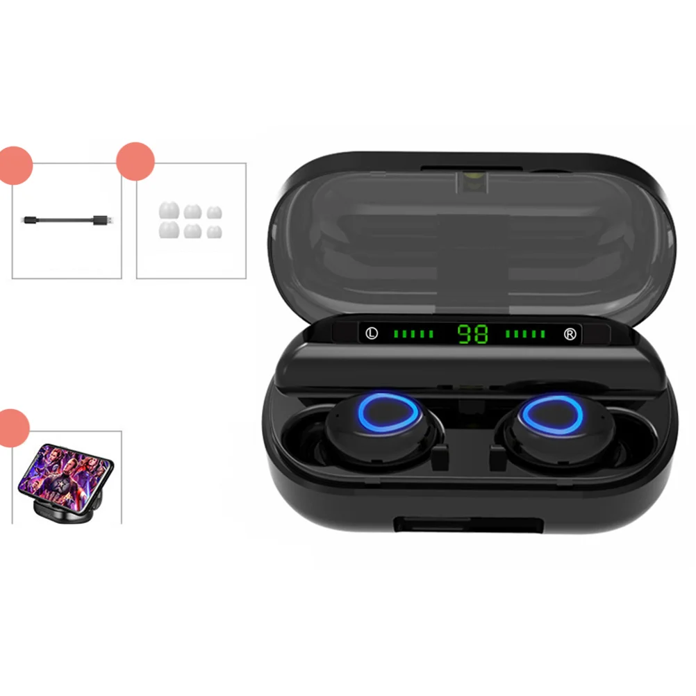 

1 Set of Wireless Earphone IPX7 Waterproof 2000mAH Noise-canceling Headphone Earbuds for Women Men (Key - Digital Display)