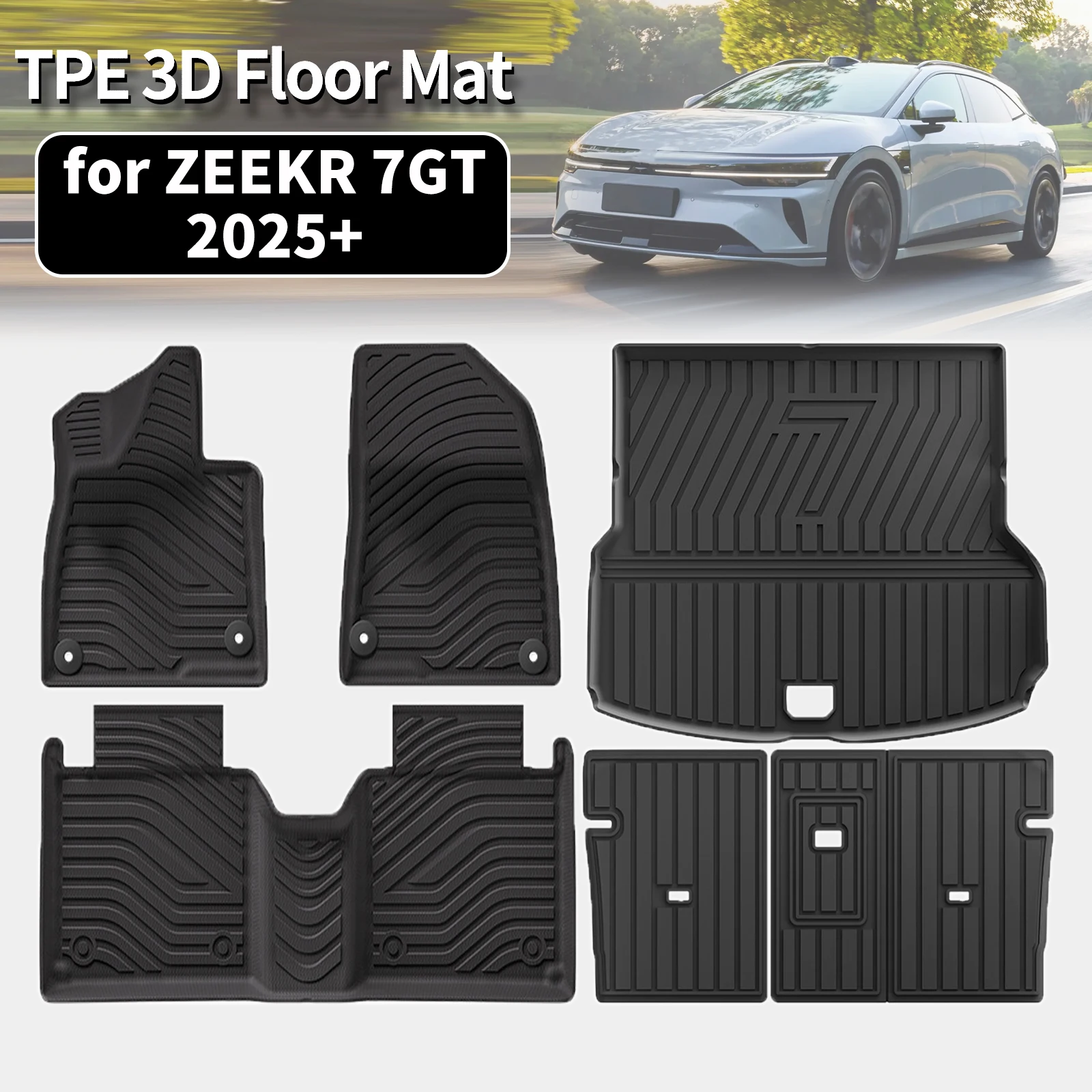 Фото Экологичные коврики из TPE для пола и багажника ZEEKR 7GT 2025 2026 2027 (левый руль), нескользящие, пылезащитные (не для праворульных авто) №1
