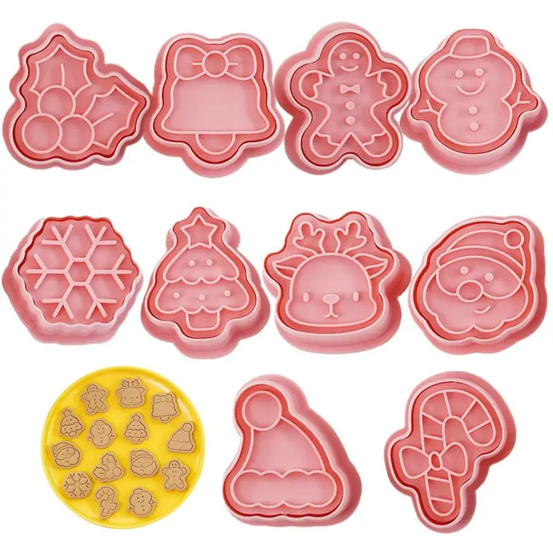 

Christmas Biscuits Cutter Molds 10Pcs Christmas Cookie Cutter Biscuit Mold 3D Cookie Stamper Santa Cutters Fondant Molds For