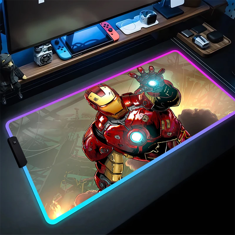 Большой игровой коврик для мыши RGB I-Iron Man нескользящий компьютерной клавиатуры