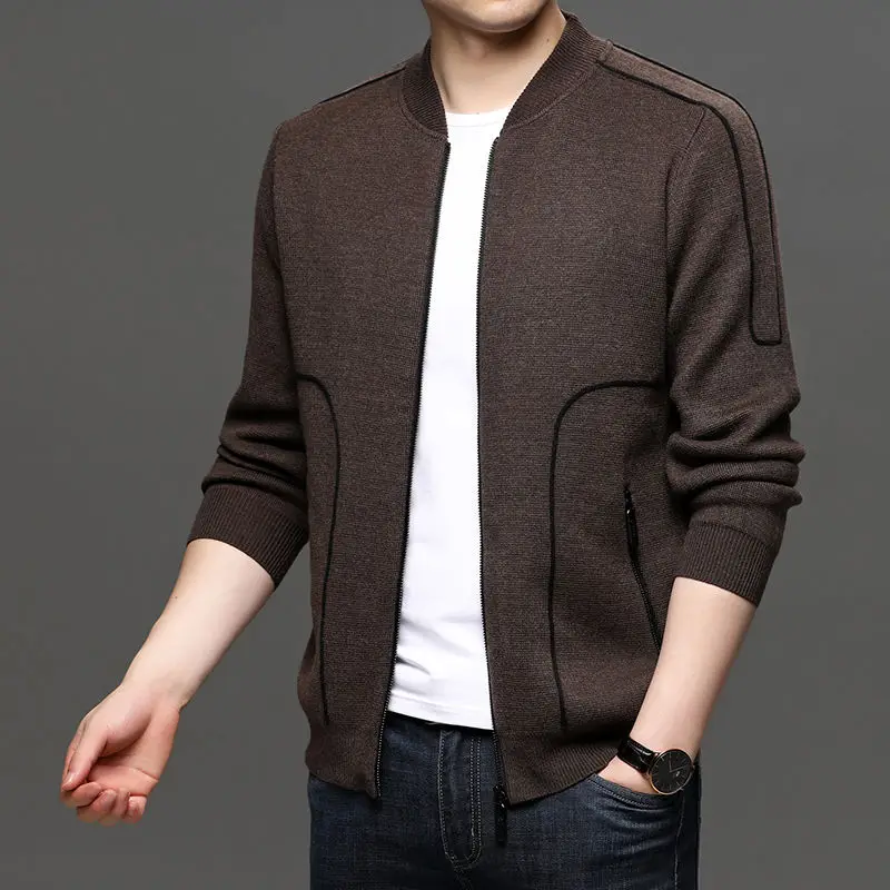 2022 Fall New Men's Korean High Quality Fashion Knit Cardigan Casual Slim Solid Zipper Sweater Cardigan Coats Male Tops H11