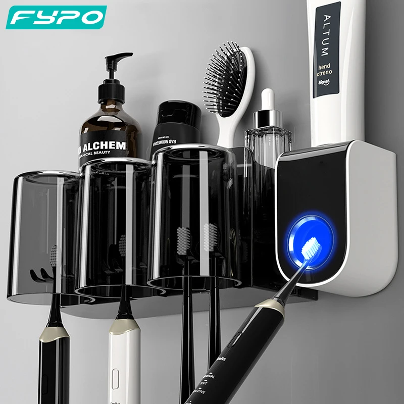 

Toothbrush Holder Automatic Toothpaste Squeezer Mouthwash Cup Storage Wall Mount Toothbrush Holder Bathroom Toothbrush Rack