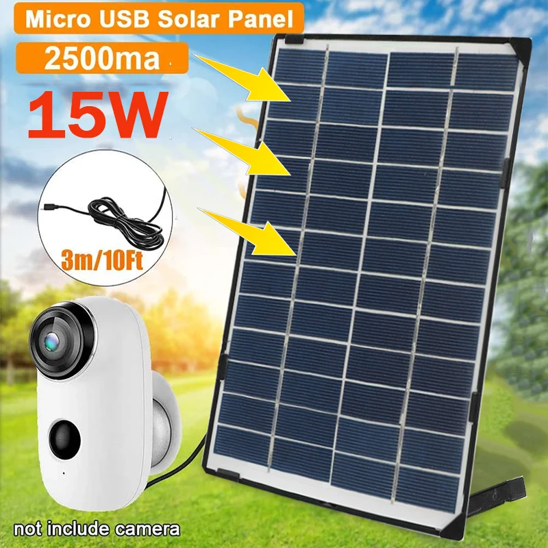 

15W Solar Panel Charger Waterproof Solar Powered Panel Power Supply with USB Charging Cable for Outdoor Security Camera Monitor