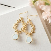 fashion bridal ivory cream teardrop earrings 18k gold laurel wreath chandelier earrings wedding jewelry bridesmaid gifts