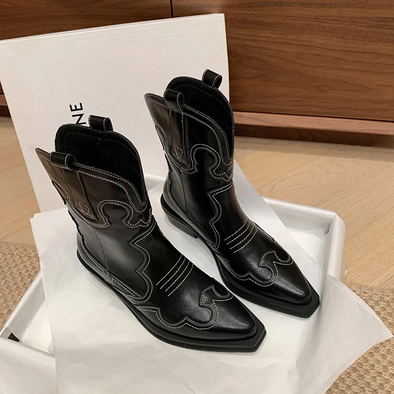 Милые острые и крутые короткие ботинки в западном стиле модные простые