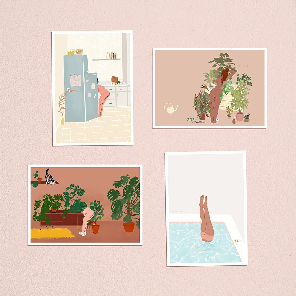 

Funny Abstract Poster Nude Woman Plant Aesthet Canvas Painting Feminist Art Print Modern Wall Picture For Living Room Home Decor
