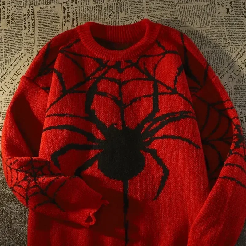 

Y2K Men Autumn Winter Vintage Harajuku Spider Knit Sweater Aesthetics Long Sleeve Sweaters Oversize Pullover Tops Women Clothes