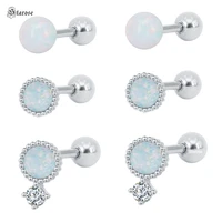 1pair 18g20g pin white opal piercing ball cartilage earrings surgical steel barbell tragus piercing helix lobe ear stud jewelry