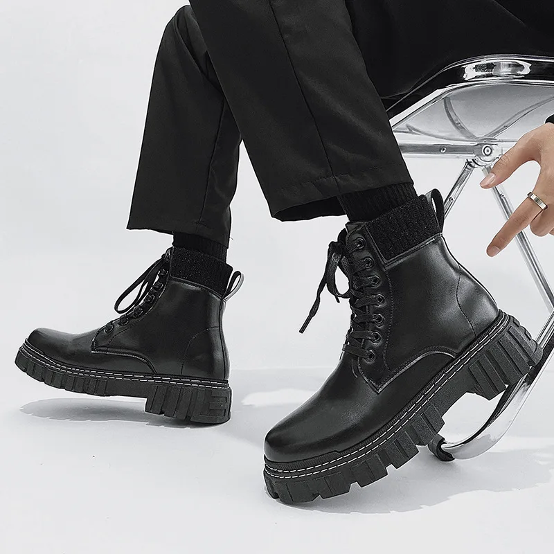 

Мужские ботинки Martin из искусственной кожи, модная повседневная обувь с высоким верхом на шнуровке, удобные износостойкие Нескользящие боти...