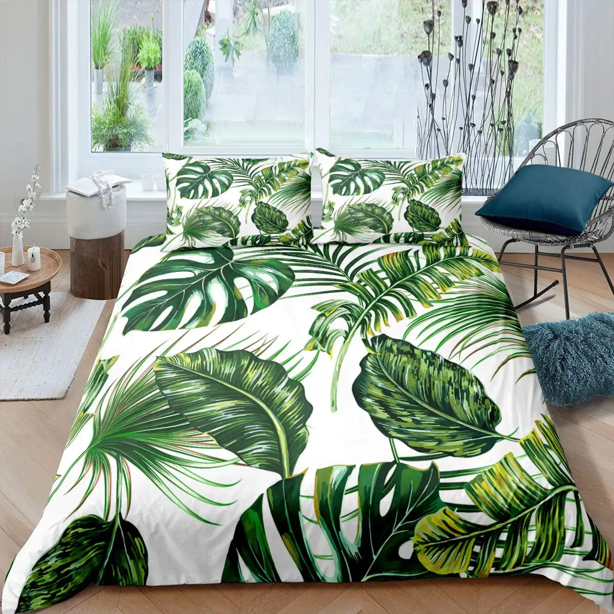 

Palm Leaves Duvet Cover King Full Banana Leaves Bedding Set Hawaiian Tropical Leaves Green Branches 2/3pcs Polyester Quilt Cover