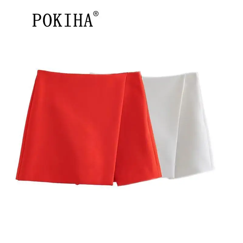

Pokiha 2023 новые летние модные Женские однотонные ассиметричные повседневные шорты юбки с высокой талией с боковой молнией женские шикарные женские шорты