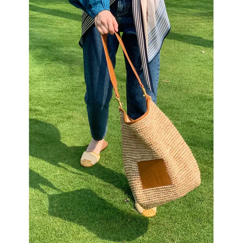 Модная женская Соломенная Сумка raffia летняя богемная Большая вместительная сумка