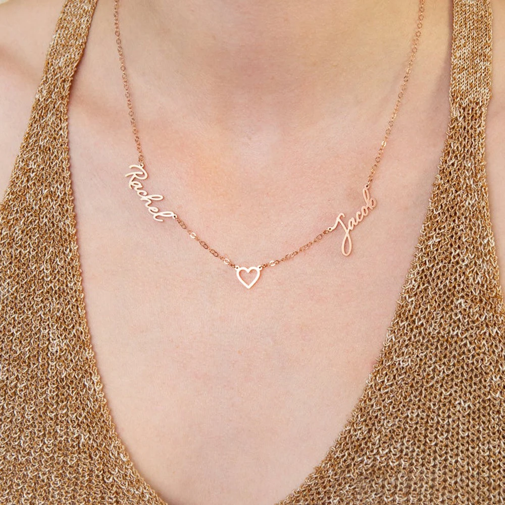 Personalized Customized Necklace for Women Double Name Pendant Stainless Steel Jewelry Couple Heart 1-5 Names Charm Chain Choker