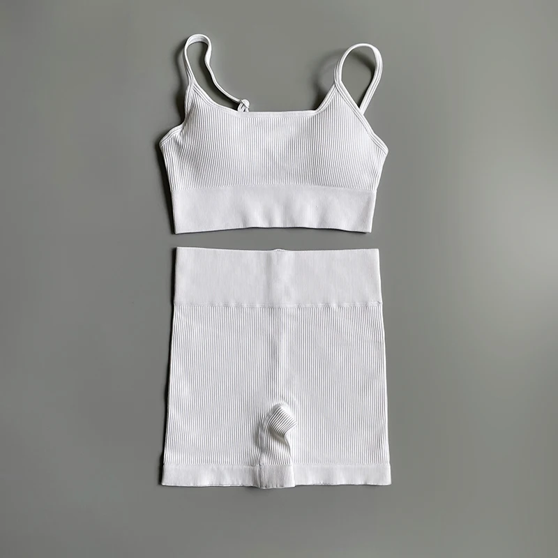 Бесшовный комплект для йоги, спортивные костюмы с шортами, укороченный топ, сексуальный бюстгальтер, женские штаны, комплект из 2 предметов, одежда для бега и тренировок, одежда для фитнеса - Апрельский топ товаров с Али