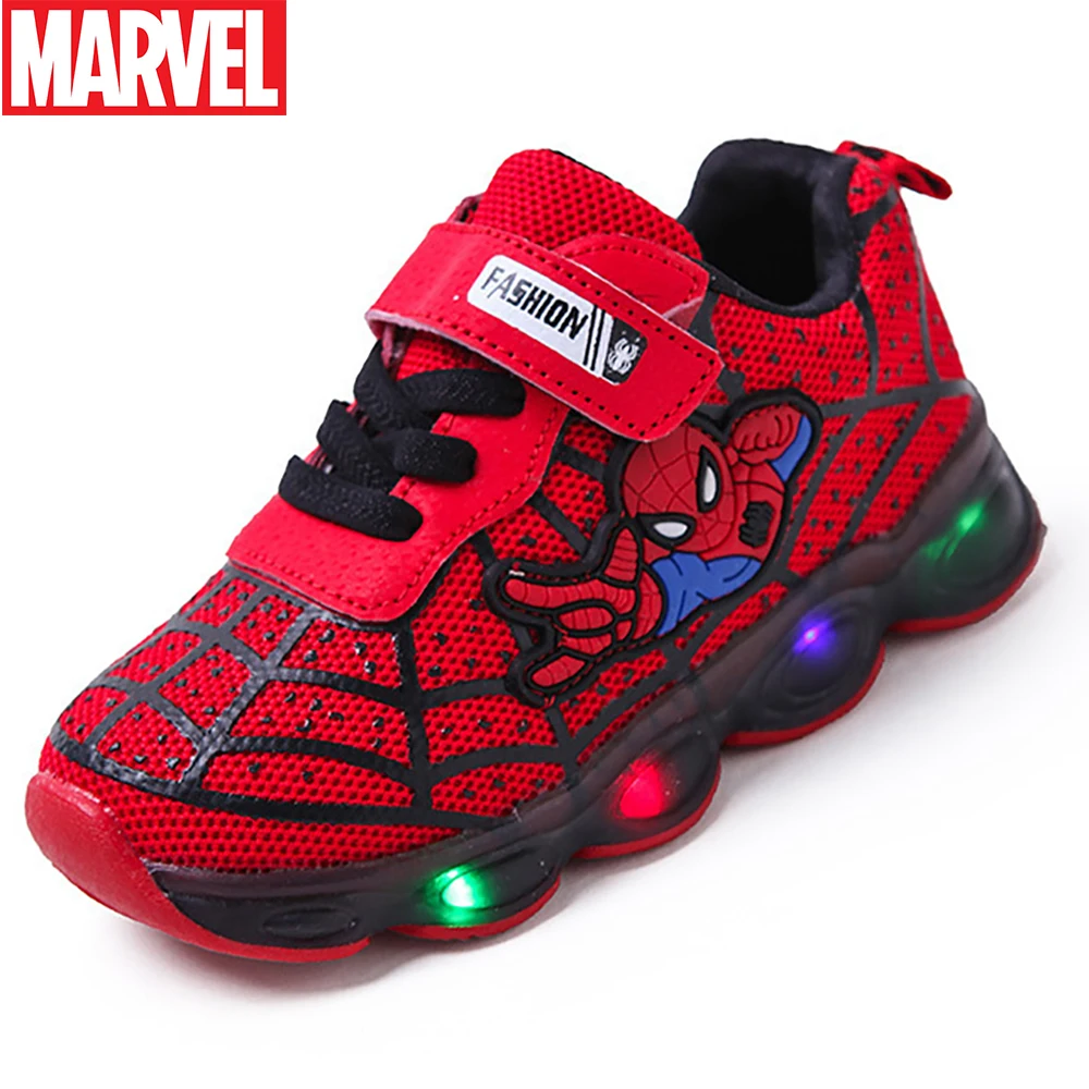 

Marvel Children's LED Casual Shoes For Spring Boys Cool Spider-man Print Sneakers Kids Lighted Non-slip Breathable Outdoor Shoes