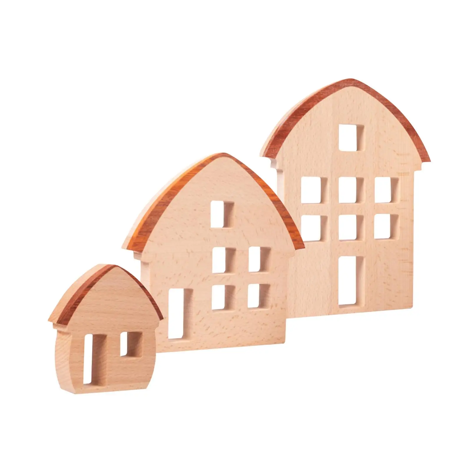 3 Pieces Wood House Crafts Stem Building Blocks Set Decoration Centerpiece for Ages 4 to 8 Party Favors Kids Boys Girls Bookcase