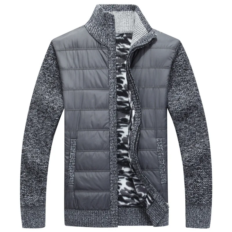

Autumn Winter Fleece Sweater Coat Men Thick Warm Patchwork Wool Cardigan Zipper Slim Fit Knitted Jackets Fashion Male Clothing