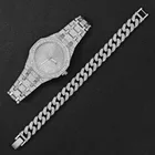 Женские роскошные часы стразы из кубинской цепи с браслетом золотого и серебряного цвета, модные наручные часы, ювелирные изделия в стиле хип-хоп