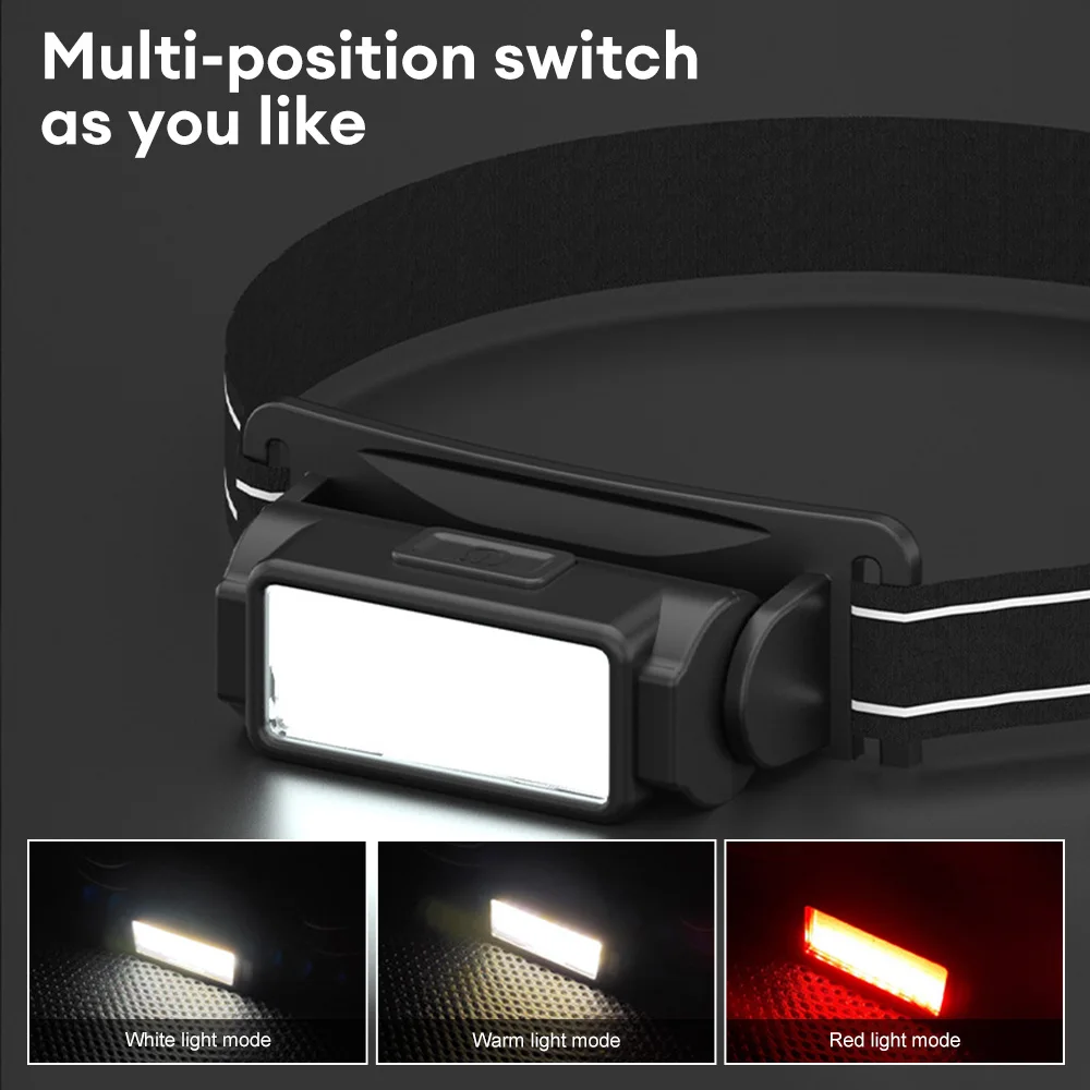 

Portable Powerful Headlamp LED COB With red light Torch USB Rechargeable Headlight Built-in Battery Waterproof Headlamps
