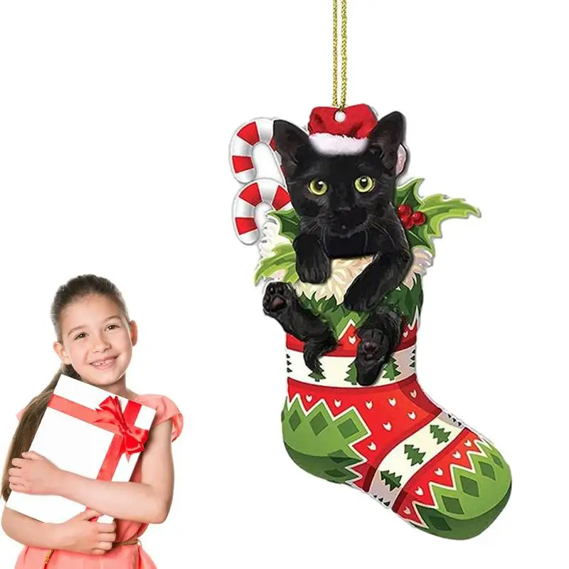 

Украшения для рождественской елки, 2D подвеска в виде маленького котенка, Рождественская елка, акриловые подвесные украшения, товары для рож...