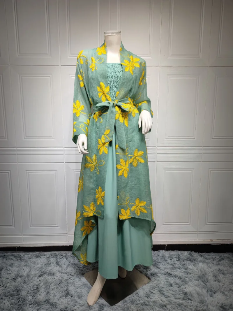 Eid Muslim Women Abaya Morocco Party Dress Abayas 2 Piece Set Elegant Prayer Abayas Robe Dress Ramadan Musulman Maxi Vestidos